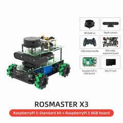 ROSMASTER X3 ROS2 Smart Car Kit – AI Robot with Mecanum Wheels, Lidar, Depth Camera, Voice Control | Compatible with Jetson Nano, Orin NX/Nano SUPER, Raspberry Pi 5