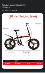 Cooya 20-Inch Folding Bicycle for Men & Women – Ultra Lightweight & Portable, No Installation Required | Adult Variable Speed Bicycle