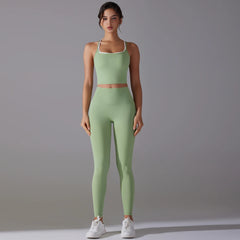 Halter Yoga Suit Sports Set – Sleeveless Gym Top & Pants for Fitness, Running, Cycling, and Training