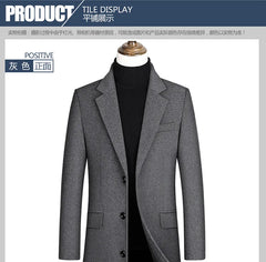 2024 Autumn and Winter Boutique Woolen Black Gray Classic Solid Color Thick Warm Men's Extra Long Wool Trench Coat Male Jacket