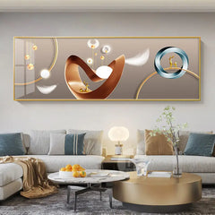 Chinese Style Golden Leaves & Deer Canvas Painting – Feng Shui Mountain Wall Art for Living Room (Unframed)