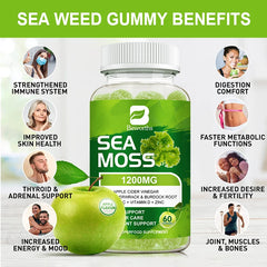 Sea Moss Gummies-Made with Bladderwrack & Burdock Root - Seamoss Supplement for Thyroid, Energy, Immune Support