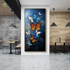 High-End Porcelain Art – Sparkling Crystal Accent Painting with Butterfly Hanging & LED Lights