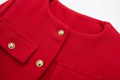 Women Elegant Cropped Jacket Women's Fashion Jacket O-Neck Long Sleeved Flip Pocket Coat Female Casual Outwear Tops