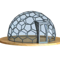 Ford Blue Hexagonal Glass Dome Tent – Luxury Geodesic Igloo House with Aluminum Frame for Outdoor Resort & Camping