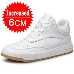 Men's Genuine Leather Height-Increasing Sneakers – Casual White Platform Shoes with 6/8/10CM Lift Insole