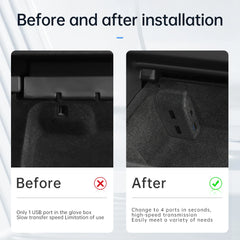 YZ USB HUB Adapter & Quick Charger for Tesla Model 3 (2021) & Model Y (2023) – Glove Box Flocking Car Accessories