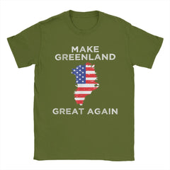 Make Greenland Great Again" Map T-Shirt – Pure Cotton Crewneck, USA Flag Design, Plus Size Short Sleeve Tee