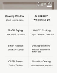 XIAOMI MIJIA Smart Air Fryer Pro 4L Hot Oven Cooker Viewable Window APP Timing OLED Screen Without Oil 360° Hot Air Deep Fryer