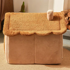 Cartoon House Pet Bed – Arctic Fleece & Plush, Removable & Washable, Ideal for Cats & Small Dogs