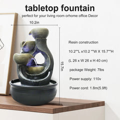 15.7" Relaxation Indoor Tabletop Waterfall Fountain with LED Light - Portable Decoration for Living Room, Home, Office & Bedroom