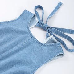 Women's Sleeveless Backless Denim Dress – Casual Round Neck, Lace-Up, High Waist, Zipper Closure | Sexy Summer High Street Style