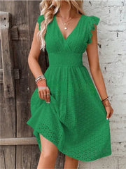 Multi-Colored Summer Dress for Women – Fashionable Casual Commuting Dress with Lotus Leaf Sleeves & Elegant Temperament