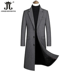 2024 Autumn and Winter Boutique Woolen Black Gray Classic Solid Color Thick Warm Men's Extra Long Wool Trench Coat Male Jacket