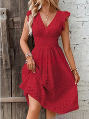 Multi-Colored Summer Dress for Women – Fashionable Casual Commuting Dress with Lotus Leaf Sleeves & Elegant Temperament