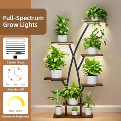 7-Tier Tree-Shaped Indoor Plant Stand with Grow Lights - 42" Sturdy Metal Shelf for Multiple Plants