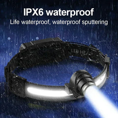 High Power LED Headlamp – 7 Modes XPE+COB Sensor Headlight with 18650 Battery for Fishing & Hunting