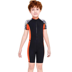 One-Piece Boys’ Long Sleeve Swimsuit – Kids’ Sun Protection Swimwear with Matching Swimming Cap