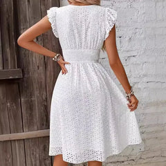 Multi-Colored Summer Dress for Women – Fashionable Casual Commuting Dress with Lotus Leaf Sleeves & Elegant Temperament