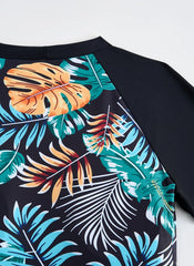 Women's 2-Piece Surfing Swimsuit – Short Sleeve Drawstring Print Swimwear Set