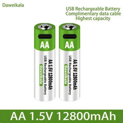 12800mAh 1.5V AA USB Rechargeable Lithium Battery – Type-C Charging | For Remote, Mouse, Toys