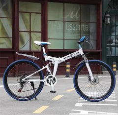 24/26-Inch MTB Folding Mountain Bike – Dual Disc Brakes, Full Suspension, Soft Tail Cross Country Bicycle | Variable Speed City Bike