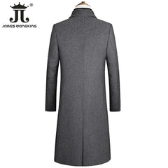 2024 Autumn and Winter Boutique Woolen Black Gray Classic Solid Color Thick Warm Men's Extra Long Wool Trench Coat Male Jacket