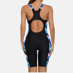 Anfilia One-Piece Women’s Pro Sports Swimwear – Boyleg Knee-Length Sport Swimsuit with Patchwork Design | Bikini Beach Wear & Bathing Suit