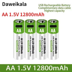 12800mAh 1.5V AA USB Rechargeable Lithium Battery – Type-C Charging | For Remote, Mouse, Toys
