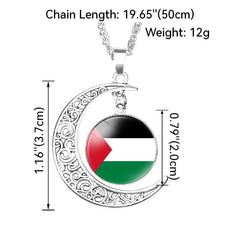 Palestine Necklace – Flag Photo Glass Cabochon Heart & Moon Pendant Chain Choker Jewelry for Men & Women