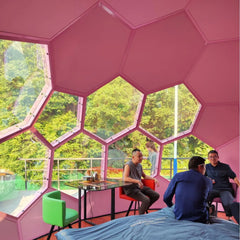 Ford Blue Hexagonal Glass Dome Tent – Luxury Geodesic Igloo House with Aluminum Frame for Outdoor Resort & Camping