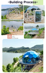 Ford Blue Hexagonal Glass Dome Tent – Luxury Geodesic Igloo House with Aluminum Frame for Outdoor Resort & Camping