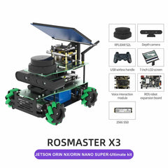 ROSMASTER X3 ROS2 Smart Car Kit – AI Robot with Mecanum Wheels, Lidar, Depth Camera, Voice Control | Compatible with Jetson Nano, Orin NX/Nano SUPER, Raspberry Pi 5
