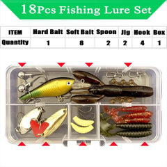 Fishing Lure Kit – Soft & Hard Bait Set | Minnow, Metal Jig, Spoon, Crankbait for Bass & Pike | Tackle Accessories with Box