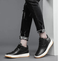 Men's Genuine Leather Height-Increasing Sneakers – Casual White Platform Shoes with 6/8/10CM Lift Insole