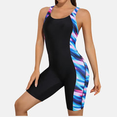 Anfilia One-Piece Women’s Pro Sports Swimwear – Boyleg Knee-Length Sport Swimsuit with Patchwork Design | Bikini Beach Wear & Bathing Suit