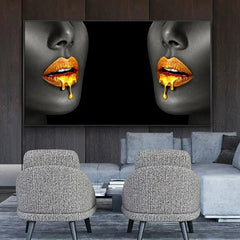 Large Black Woman Portrait with Gold Lips – Modern Oil Painting Poster for Home Wall Decoration (Unframed)