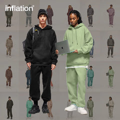 INFLATION 350gsm Thick Velvet Tracksuit – Unisex Solid Color Jogging Suit | 2023 Trendy Matching Fleece Sweatpants & Hoodie Set