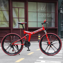 24/26-Inch MTB Folding Mountain Bike – Dual Disc Brakes, Full Suspension, Soft Tail Cross Country Bicycle | Variable Speed City Bike