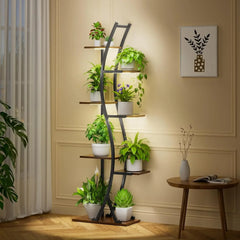62" Tall 7-Tier Metal Plant Stand with Grow Light - Curved Corner Shelf for Indoor Plants & Flowers