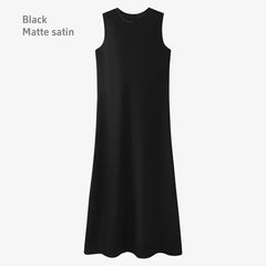 Spring Summer Women’s Elegant Satin Maxi Dress with Knitted Top | 2-Piece Floor-Length Outfit Set