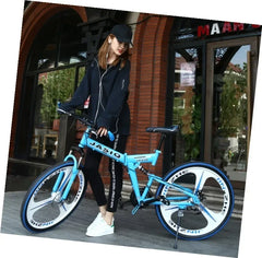 24/26-Inch MTB Folding Mountain Bike – Dual Disc Brakes, Full Suspension, Soft Tail Cross Country Bicycle | Variable Speed City Bike