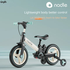 Grylls 2-in-1 Children's Balance Bike & Scooter - Multi-Functional Folding Baby Bike, Toddler Scooter, and Baby Cart | Lightweight, Adjustable, and Safe for Kids