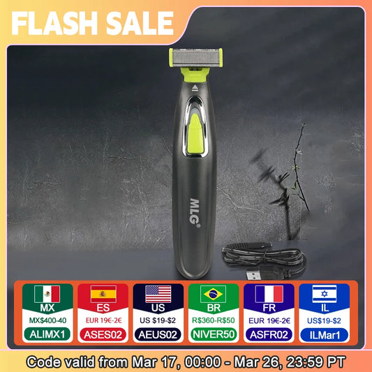 MLG Electric Shaver for Men & Women – Portable Full Body Trimmer, USB Rechargeable, T-Shaped Blade Razor for Beard & Armpits, Washable
