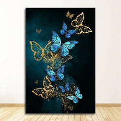 Big Yellow Butterfly & Abstract Golden Blue Butterfly Wall Art – Modern Prints for Living Room Decoration