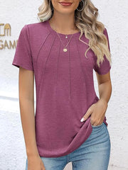 Women's V-Neck Tunic Top – Puff Pleated Short Sleeve Summer Blouse | Casual & Workwear Fashion Shirt