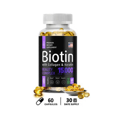 Balincer Biotin + Collagen + Keratin Supplement – 120 Non-GMO Capsules for Hair, Skin & Nail Health