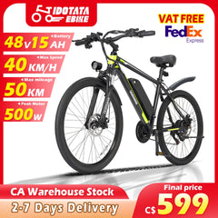 IDOTATA Electric Bicycle 48V 12.8AH Lithium Battery 500W Motor Adult Mountain Electric Bike 21Speed Cycling Bicycle 26INCH Ebike