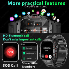 Military smartwatch men's outdoor sturdy appearance sports and fitness tracker 24H health monitor 1.96-inch smartwatch