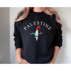 Palestine Map Sweatshirt – Palestinian Arabic Name Print Crewneck Pullover for Adults